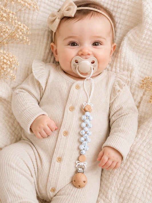 Little Blue Bows Handmade Pacifier Clip
