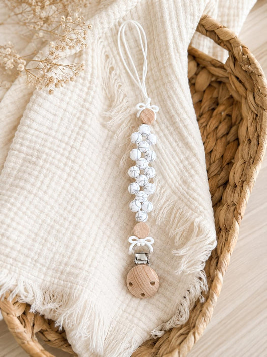 Little Blue Bows Handmade Pacifier Clip